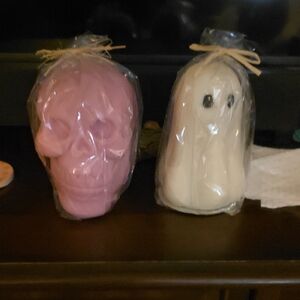 Pink Skull and White Ghost Candles